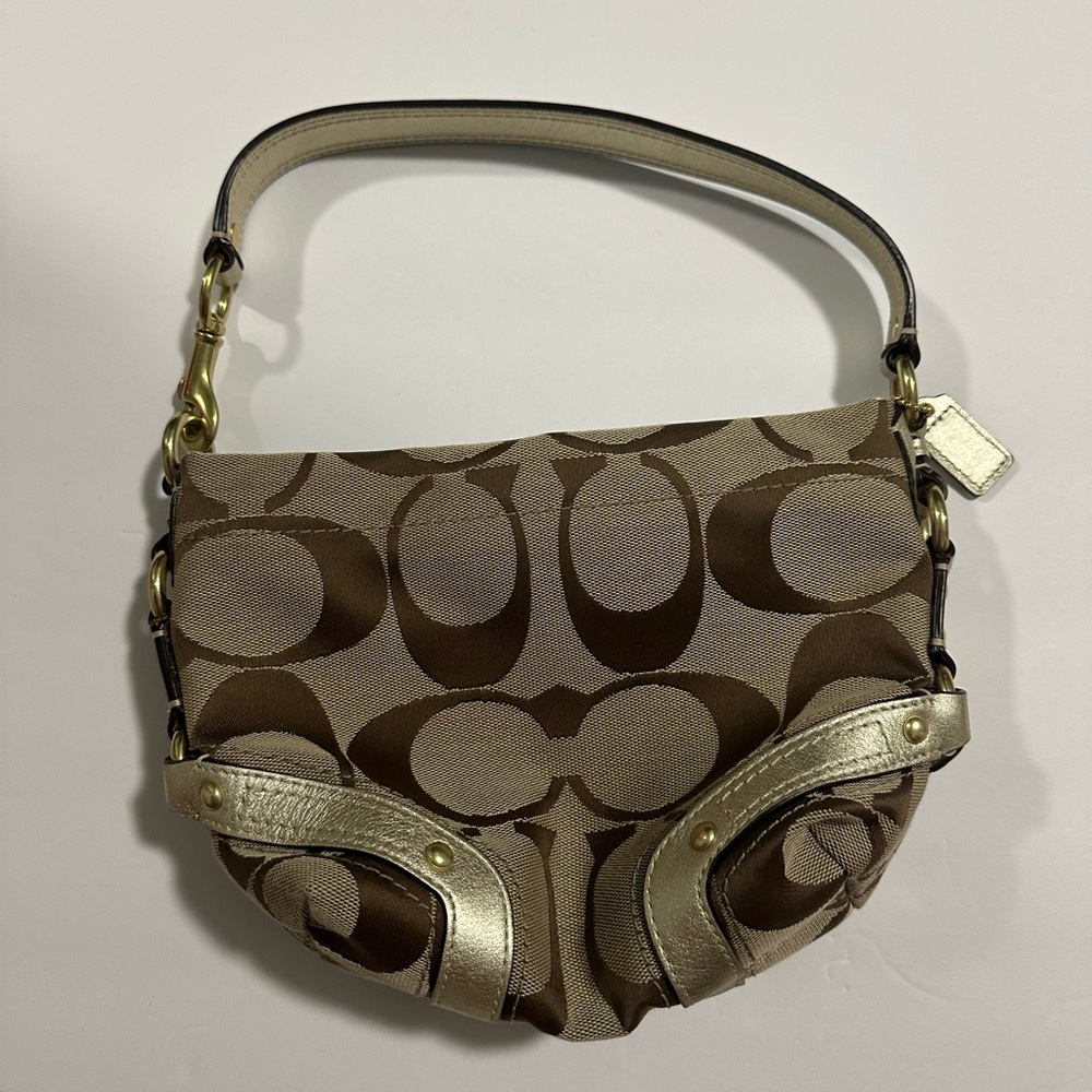 Coach Brown with Gold Accents Signature Shoulder Bag
